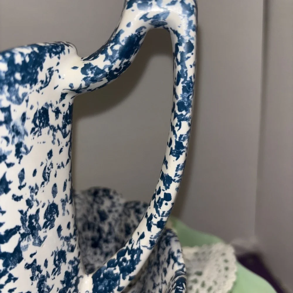 VINTAGE‎ MCCOY BLUE & WHITE SPONGEWARE SPLATTER DESIGN BOWL & PITCHER